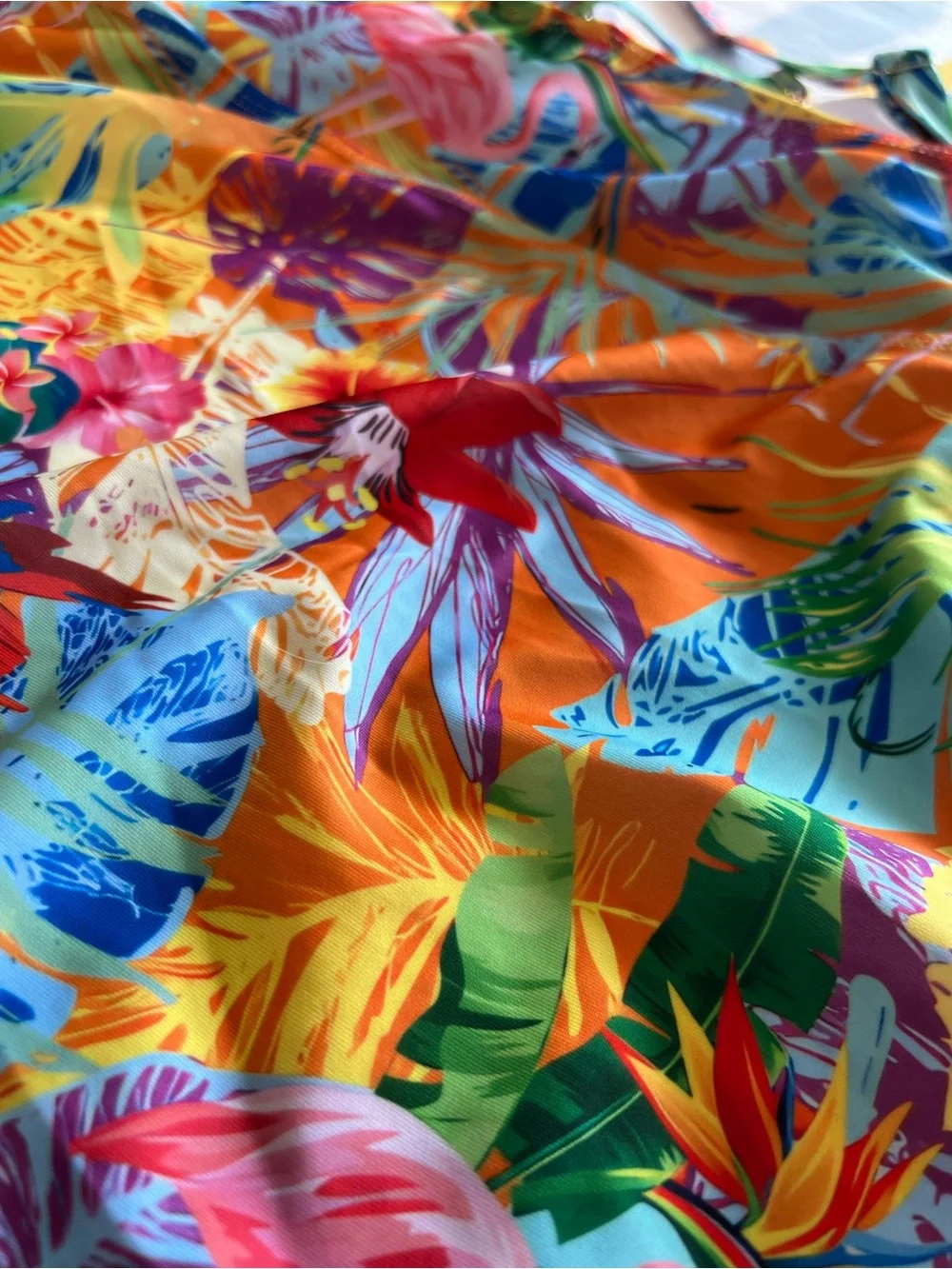 woman’s Orange Tropical Floral One-Piece Swim Top - Unbranded